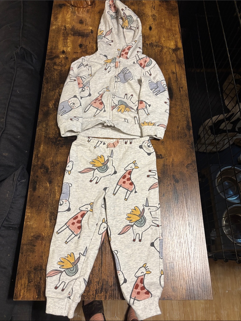 Carter's Light Gray Unicorn & Giraffe Hoodie Jogger Pajama Set